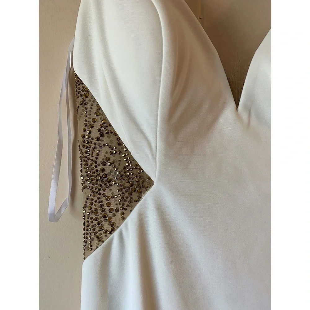 La Femme Stunning Ivory White Embellished Dress Gown